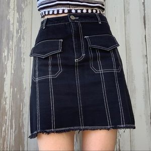 White Stitch Detail Denim Skirt